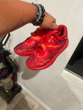 Puma Kids Red Athletic Sneakers with Yellow Accents